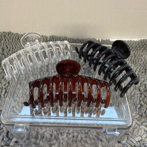 Set of Three Hair Claw Clips - Black, Brown, Clear (BUNDLE ONLY PURCHASE)